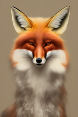Obraz premium Portrait of a red fox on a light background. The head of a beautiful forest animal. Smart look of a dodgy fox, a skillful predator and an elegant animal, generative AI