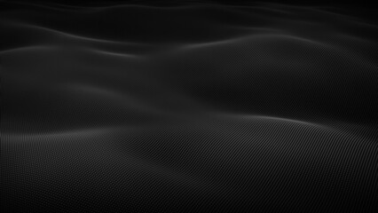 Abstract flowing smooth cloth surface, fractal waves background. Grid, mesh of dots.