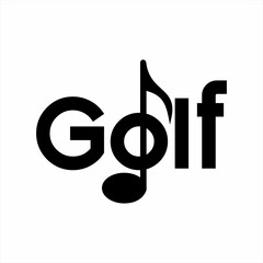 Golf word design with hole and flag illustration.