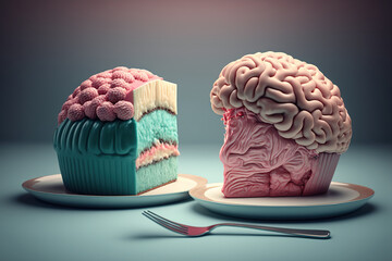 Human brain made cakes 3d render, created with Generative AI technology