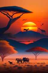 Fototapeta na wymiar sunset mountains africa