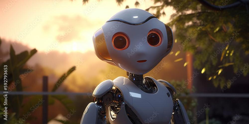 Aufkleber a robot that is standing in the grass. ai generative image