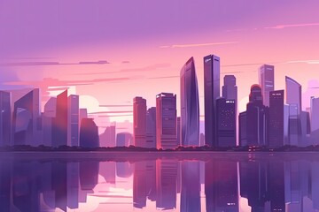 cityscape with a serene lake in the foreground. Generative AI