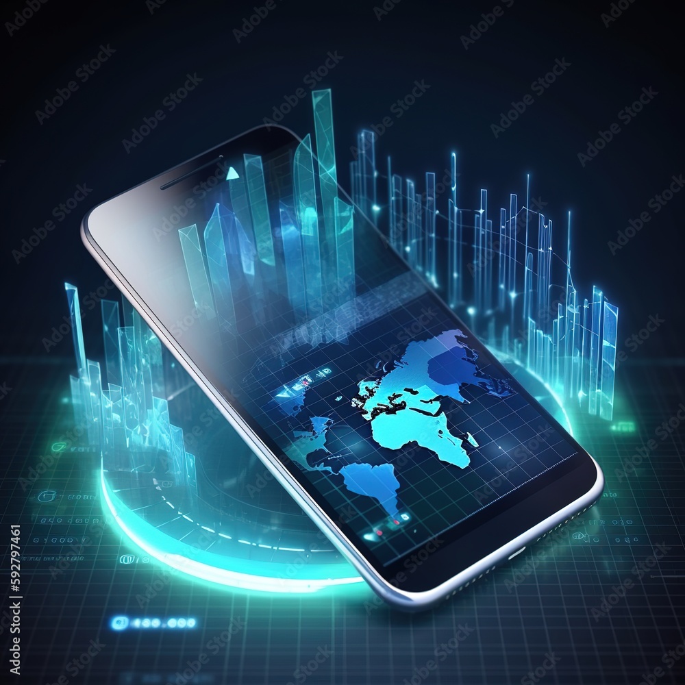 Poster digital finance all over the world using the internet mobile app. fintech management of digital big 