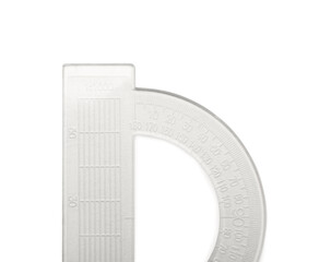 Plastic protractor on white background