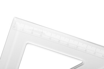 Transparent triangle plastic ruler on white background