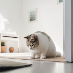 cat sitting in white room. generative ai