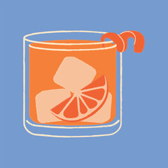 Negroni Cocktail vector flat illustration. Classic cocktail