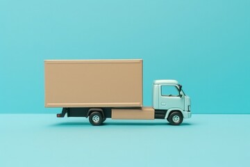 Blue delivery truck illustration, blue background, logistics concept. Generative AI