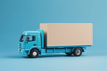 Blue delivery truck illustration, blue background, logistics concept. Generative AI