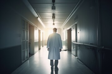 Illustration of a doctor with his back in a hospital corridor. Generative AI
