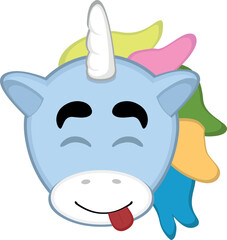vector illustration face of a cartoon unicorn with a yummy expression how delicious