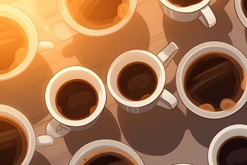 Obraz premium coffee table with various types of coffee cups and mugs. Generative AI