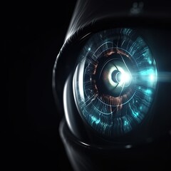 Eye cyber circuit future technology concept. Generative AI