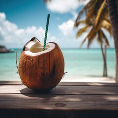 coconut cocktail on the beach. generative ai