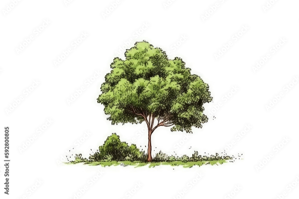Poster solitary tree standing in an open field. generative ai