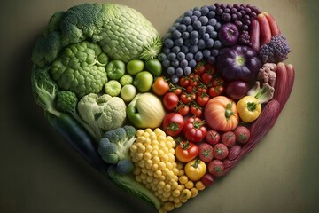 Vegetables arranged in the shape of a heart. AI