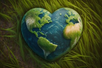 Obraz na płótnie Canvas A Heart-Shaped Planet on Green Grass. AI