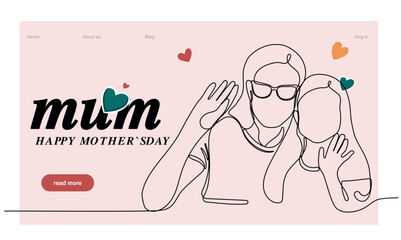 Happy Mother's Day handwritten lettering. Continuous line drawing text design. Vector illustration. Vector illustration