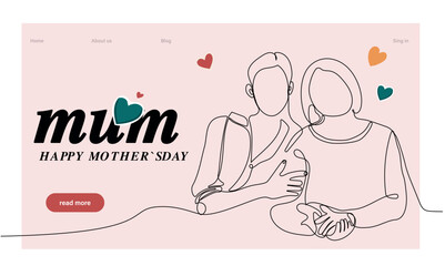 Happy Mother's Day handwritten lettering. Continuous line drawing text design. Vector illustration. Vector illustration