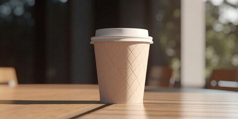 Fototapeta na wymiar Coffee paper cup mockup. Recyclable kraft paper cup. Generative AI. Coffee. Copy space for text and logo