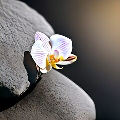 Sanfte Sch&ouml;nheit: Eine Orchidee ruht auf einem Stein und verzaubert die Natur | AI-Art