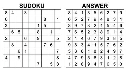 Vector sudoku with answer 17. Educational game with numbers for kids and leisure for adult on white background.	