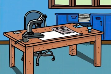 desk with a lamp on it, perfect for a cozy workspace. Generative AI
