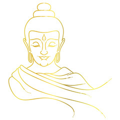 Buddha line art style vector with gold color, vesak day buddha illustration
