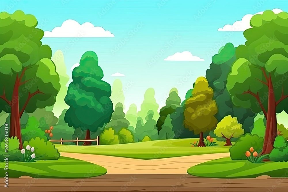 Poster winding road surrounded by trees in a dense forest. generative ai