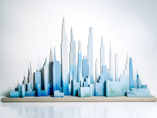 Business graphs and charts, indigo and light azure, white background, architecture. Generative AI.