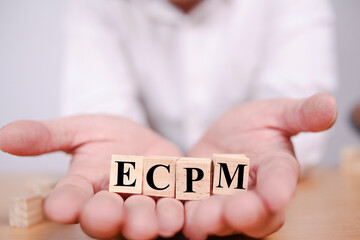ECPM effective cost per mille, text words typography written with wooden letter, business...