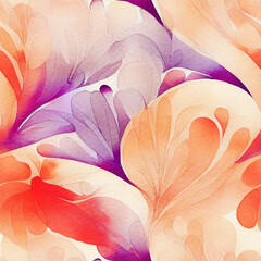 Seamless Pattern of Watercolor Abstract Flowers. AI generated Illustration.