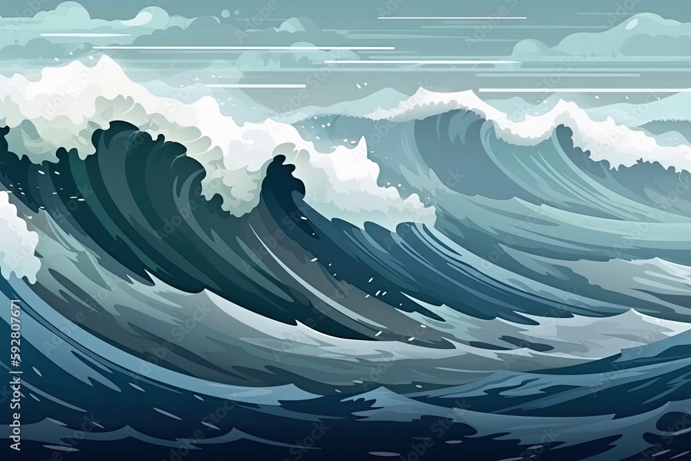 Poster massive wave crashing in the ocean. generative ai