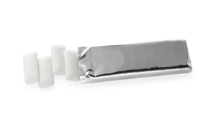 Tasty chewing gums in silver foil isolated on white