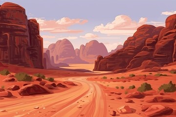 scenic desert road with mountainous landscape in the background. Generative AI