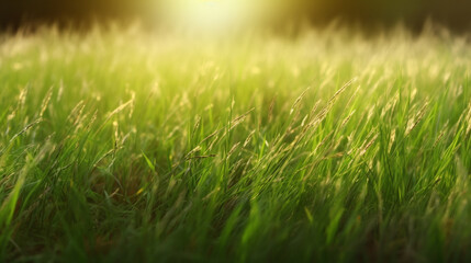 Fototapeta na wymiar Grass growing Summer Lawn Background Generative AI
