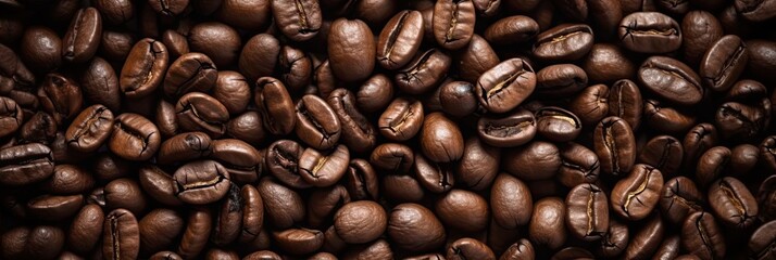 Obraz premium full frame from above close-up of roasted coffee beans. Generative AI