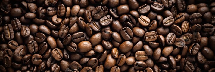 Obraz premium full frame from above close-up of roasted coffee beans. Generative AI