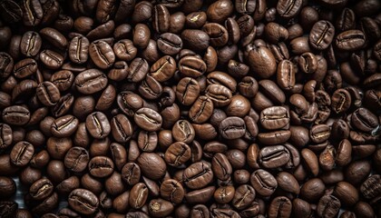 Obraz premium full frame from above close-up of roasted coffee beans. Generative AI