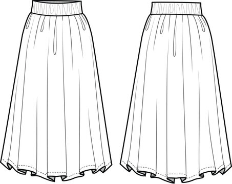 Skirt fashion flat sketch template Fashion flat technical drawing vector  template  CanStock