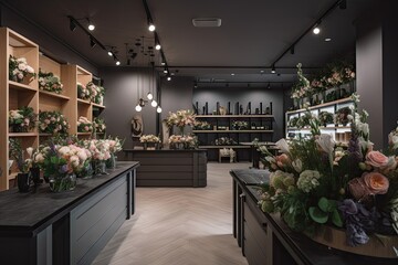 modern flower shop with sleek design and contemporary decor, created with generative ai - obrazy, fototapety, plakaty