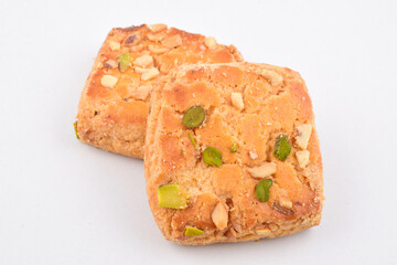 Pistachio cookie isolated on white background , bakery biscuit