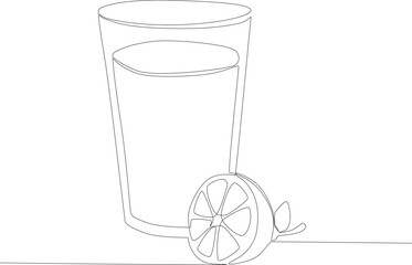 a glass of water and fresh fruit for breakfast. Breakfast one-line drawing
