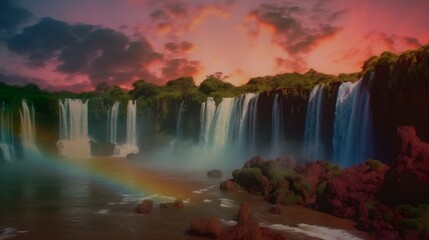 Naklejka na ściany i meble rainbow over the river in the forest
