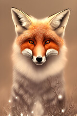 Obraz premium portrait of a red fox in winter on a light background, snow on wool, generative ai