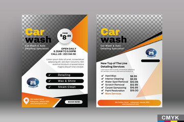 Fototapeta premium Car wash flyer, poster, printable, brochure, magazine, annual report, booklet, cover banner template. Modern washing technology flyer design. Size A4 CMYK Vector illustration