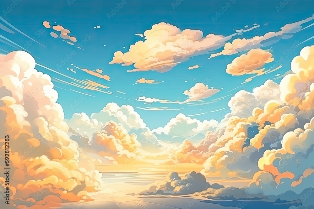 Poster picturesque sunset with clouds in the sky. Generative AI