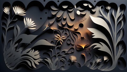 dark abstract wallpaper with paper cutout affect. Generative AI.