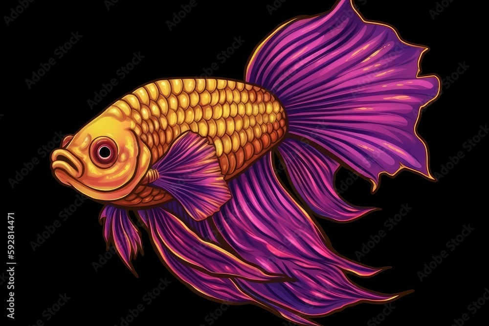 Sticker colorful fish against a dark background. Generative AI